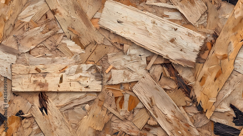 Seamless tile of OSB board texture with natural wood strands and rough surface for use in construction, renovation, and architectural design. Seamless tile of OSB board texture with natural wood strands and rough surface for use in construction, renovation, and architectural design.
