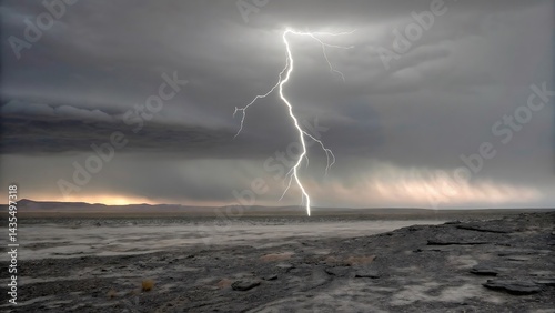 A severe nighttime thunderstorm over a city with a da rk blue sky covered in thick storm clouds