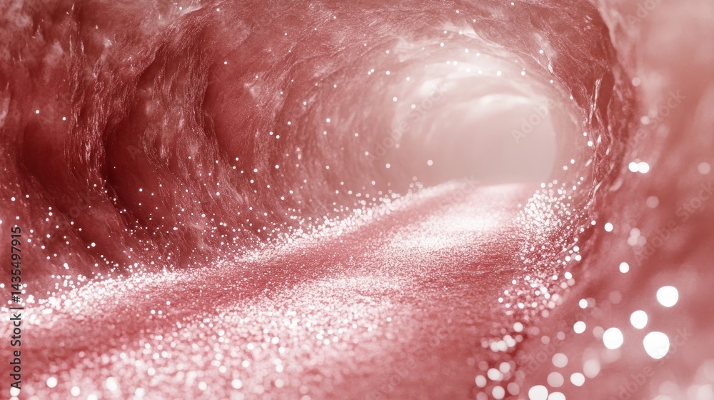 Fototapeta premium Rose-tinted, sparkly tunnel pathway.