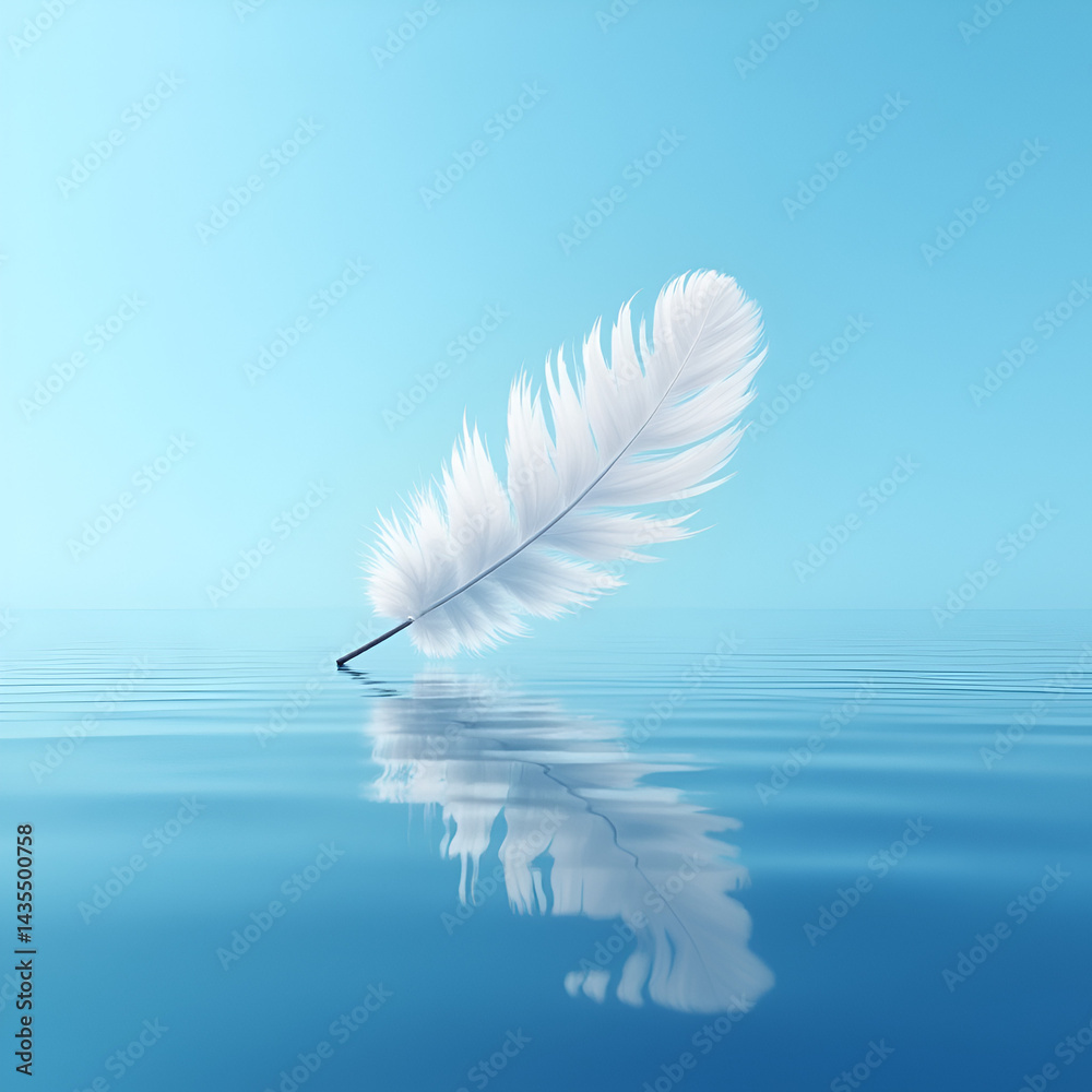 white feather on blue background