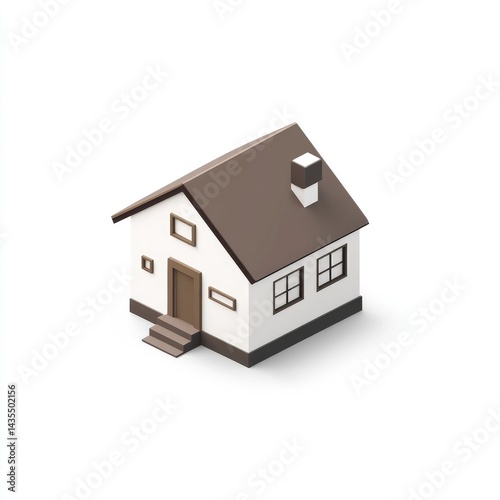 Isometric, simple icon of a small house, white background,