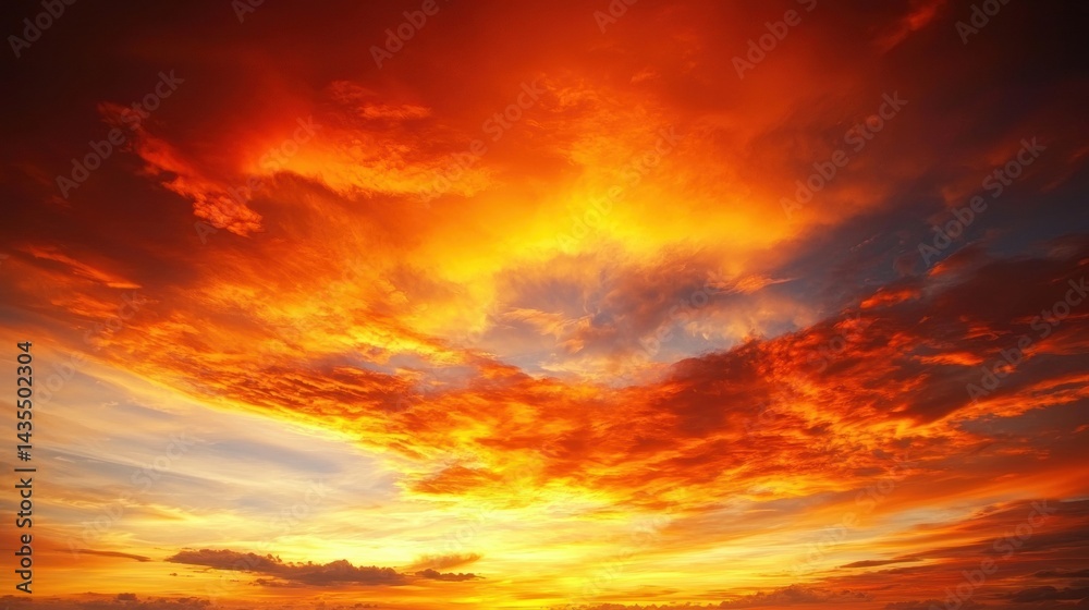 Obraz premium A dramatic sunset sky with vibrant orange, yellow, and red hues.