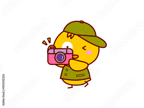 カメラで撮影するひよこ