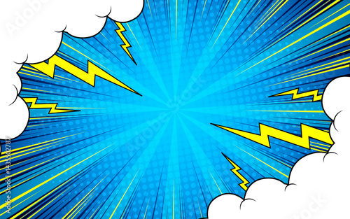 Comic background with cloud and lightning illustration
