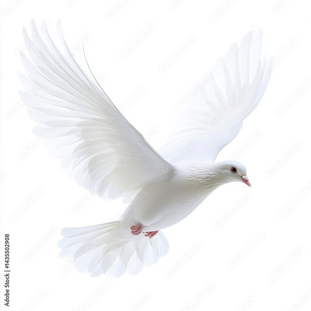 Fototapeta premium White Dove in Flight Against White Background