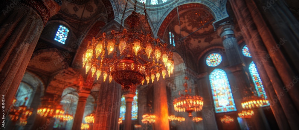 Obraz premium Ornate Chandeliers in a Cathedral Interior