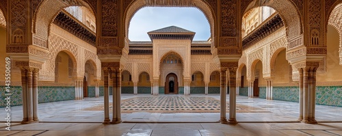 Ornate Palace Courtyard with Intricate Arches and Columns