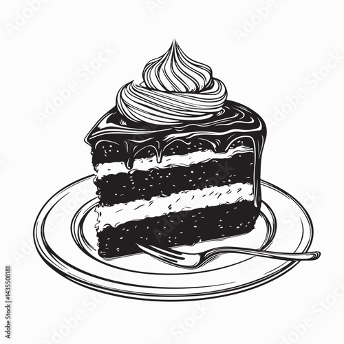 Slice Of Chocolate Cake On A Plate Representing Delicious Desserts And Indulgence image vector