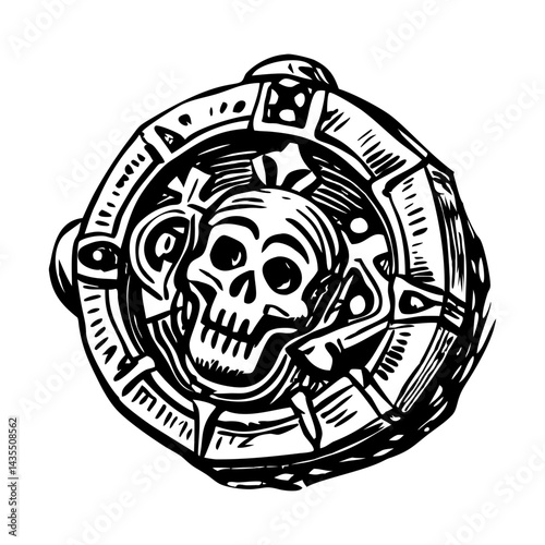 A vintage style illustration of pirate medallion