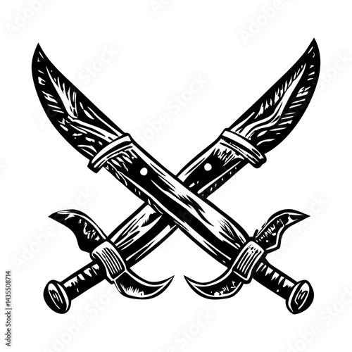 A vintage style illustration of crossed swords