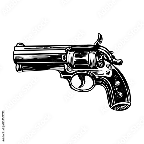 A vintage style illustration of a revolver