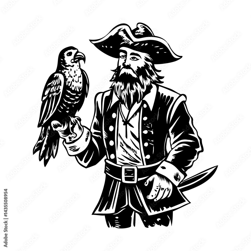 Fototapeta premium A vintage style illustration of pirate parrot