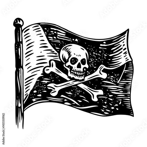 A vintage style illustration of jolly roger flag