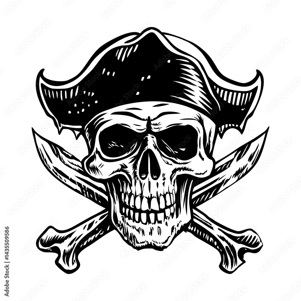 Obraz premium A vintage style illustration of a pirate skull