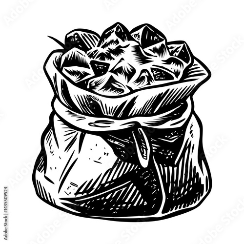 A vintage style illustration of a gemstone sack