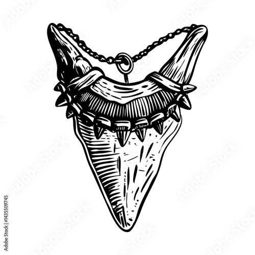 A vintage style illustration of a tooth necklace