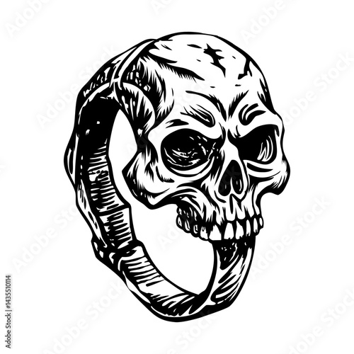 Pirate skull ring illustration in vintage style