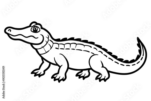 Alligator full body vector illustration line art and white background