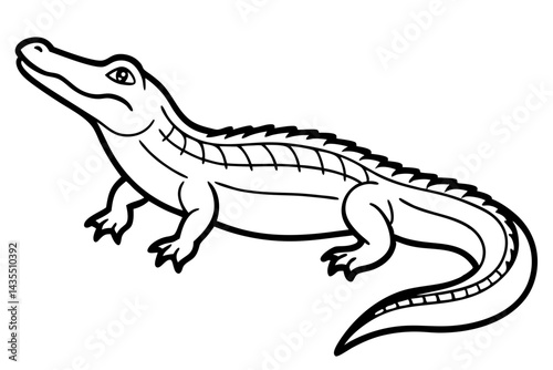 Alligator full body vector illustration line art and white background