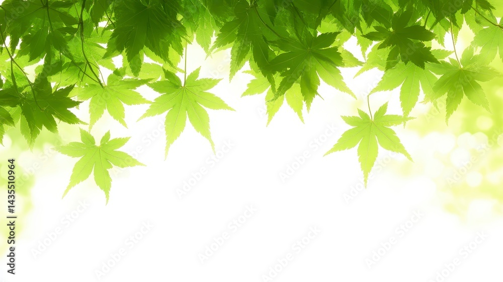 Bright Green Maple Leaves on White Background, Spring Nature Photography Bright Green Maple Leaves on White Background, Spring Nature Photography