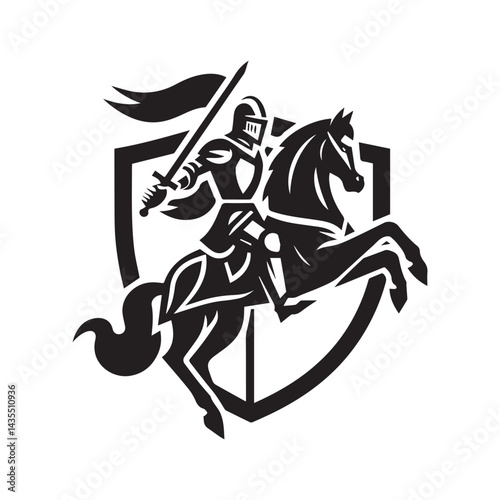 Brave Warrior on Horse with Flag and Armor