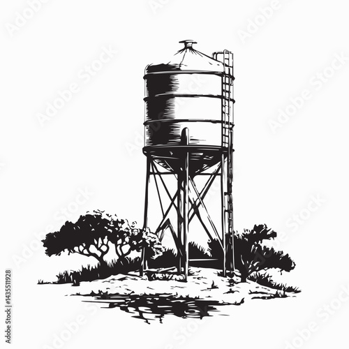 Elevated Water Tank Image Vector Isolated on white background.
