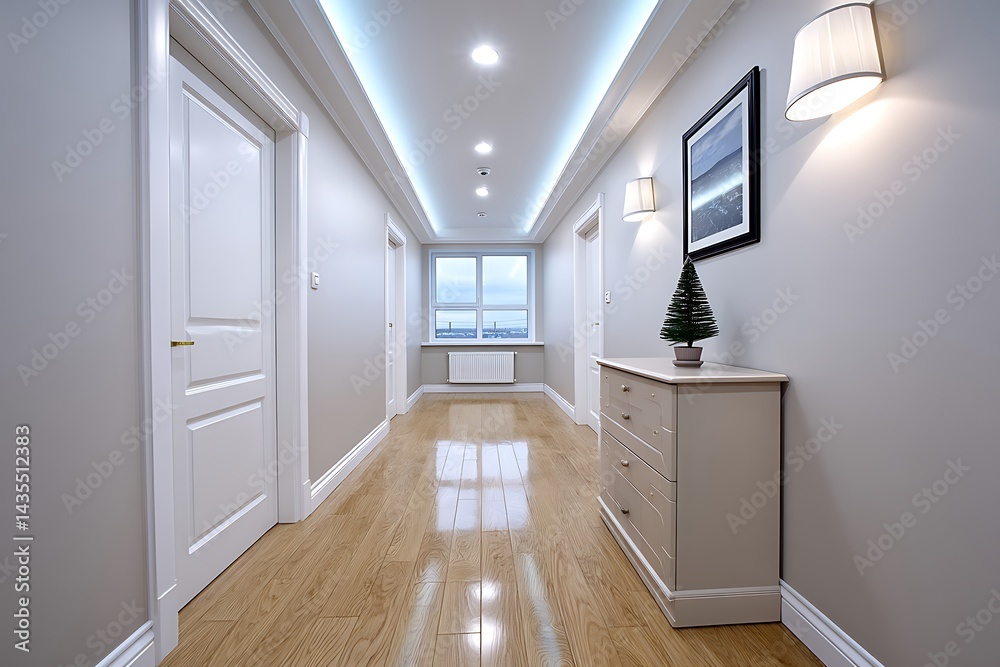 Elegant Apartment Corridor with Modern Interior Design. Elegant Apartment Corridor with Modern Interior Design.