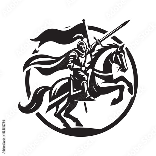 Knight Riding Horse with Sword and Shield