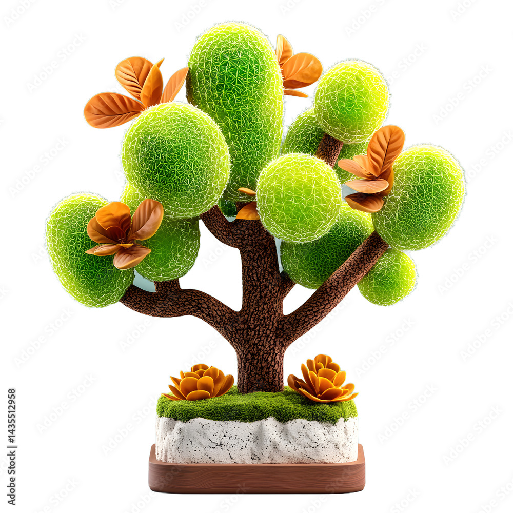 Spherical Green Cactus Tree with Orange Flowers and Pot - Transparent Background Spherical Green Cactus Tree with Orange Flowers and Pot - Transparent Background