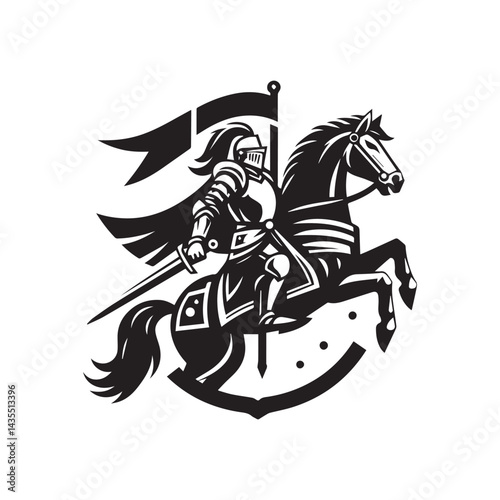 Knight Riding Horse with Sword and Shield