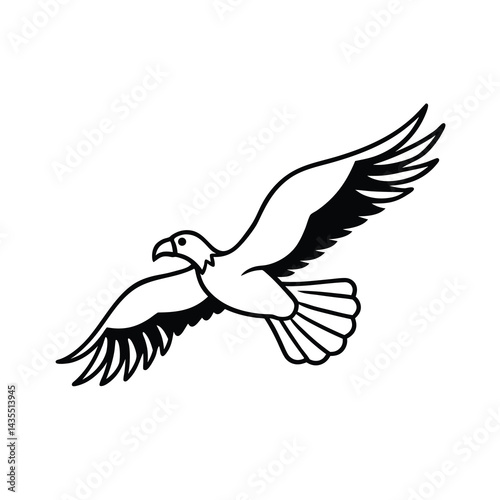 Vulture in Mid Flight Vector Detailed Wing Design