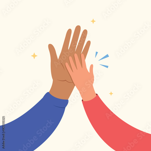 Family day, Happy time together, Father hand clapping in high five gesture with child.