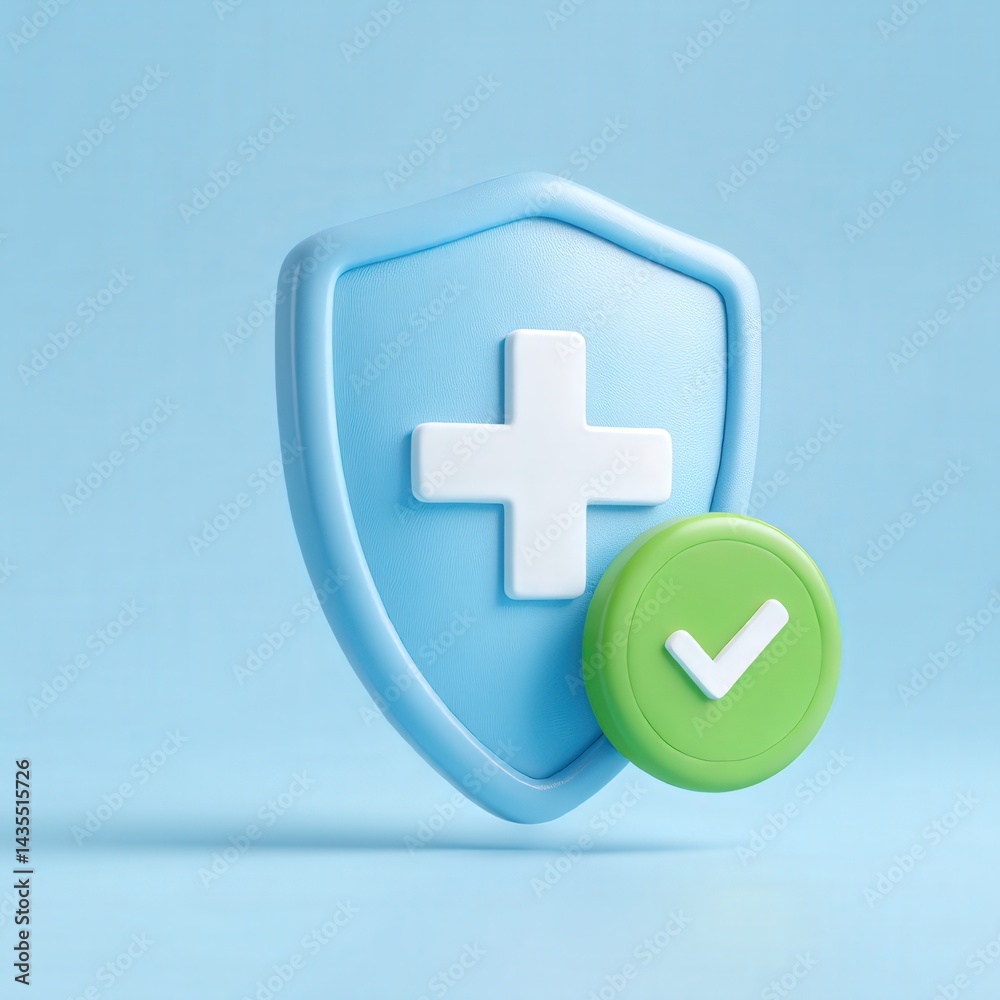 Obraz premium Blue shield with check mark icon on white background
