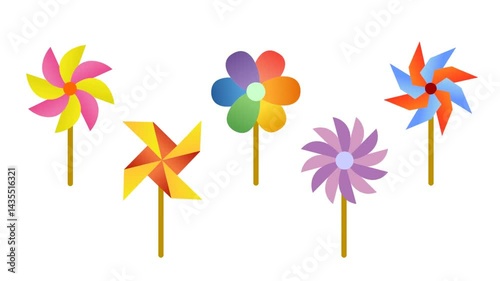 Loop animation of pinwheel toy. Rotating windmill paper animation.