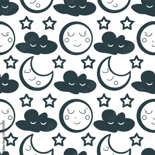 Seamless vector pattern with cute cartoon birds and flowers, a sweet floral design
