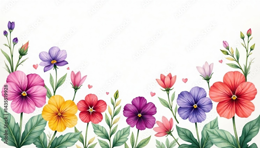 Delicate watercolor pansies in a continuous layout , repeat, delicate, floral design Delicate watercolor pansies in a continuous layout , repeat, delicate, floral design