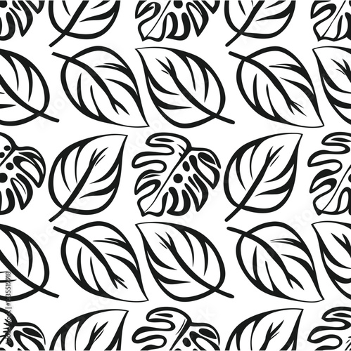 Seamless vector floral pattern design with black leaves and decorative nature elements