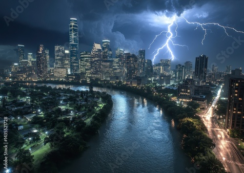 Wallpaper Mural Night City Skyline with Dramatic Lightning Storm Torontodigital.ca