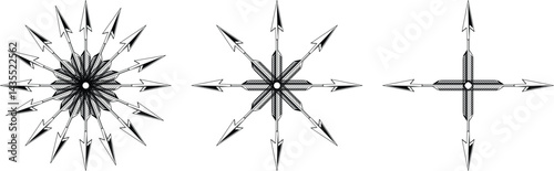 Multi-Directional Arrow Vector Set | Radial Arrows Symbol | Black Compass Arrows Design for Stock Marketplace