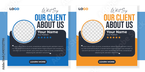 Creative client testimonial design. Clean and unique client review or rating template