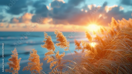 beach grass moving in warm sea breeze