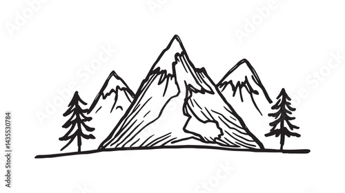 Mountain Landscape line art visualizing tranquility in stunning black and white