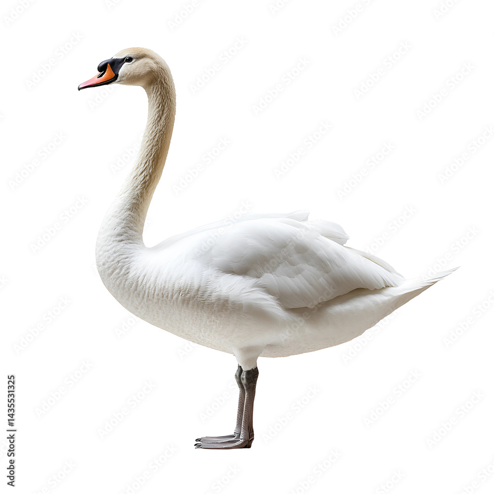 Isolated Transparent Die cut, Elegant White Swan Standing Gracefully on a Clean Background Isolated Transparent Die cut, Elegant White Swan Standing Gracefully on a Clean Background