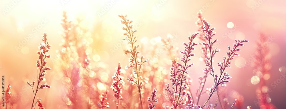 Beautiful blurred background of spring nature in the meadow with tall grasses, bokeh, sunlight, and rays. Beautiful spring landscape banner with a copy space area. Beautiful blurred background of spring nature in the meadow with tall grasses, bokeh, sunlight, and rays. Beautiful spring landscape banner with a copy space area.