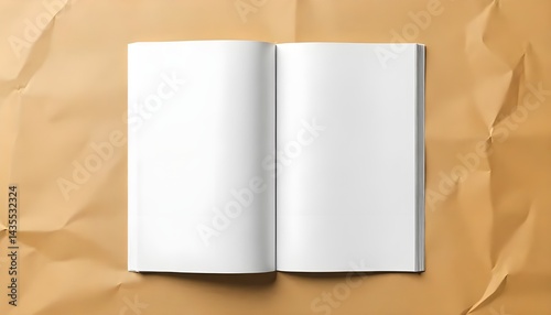 Folded zine cover mockup with editable design area, placed on wrinkled brown paper background