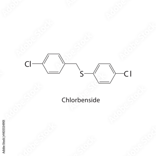Chlorbenside skeletal structure. Herbicide compound schematic illustration. Simple diagram, chemical formula.