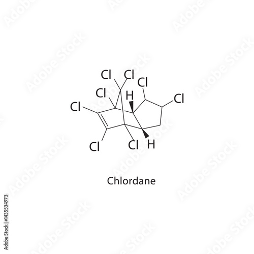Chlordane skeletal structure. Pesticide/Organochlorine compound schematic illustration. Simple diagram, chemical formula.