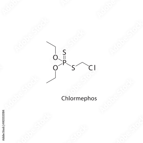 Chlormephos skeletal structure. Insecticide compound schematic illustration. Simple diagram, chemical formula.