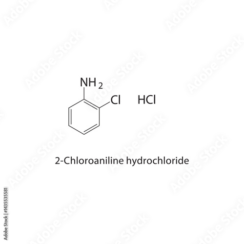 2-Chloroaniline hydrochloride skeletal structure. Aromatic Amine Salt compound schematic illustration. Simple diagram, chemical formula.