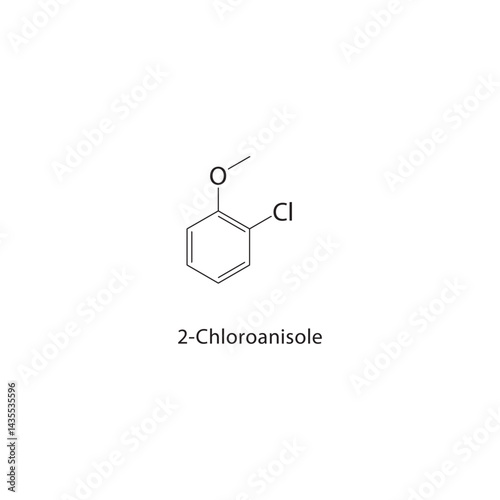 2-Chloroanisole skeletal structure. Aromatic Ether compound schematic illustration. Simple diagram, chemical formula.